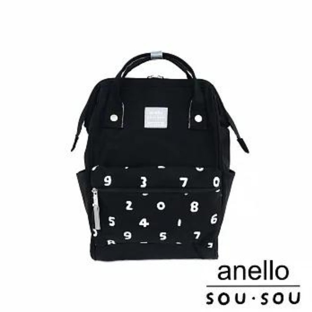 anello x SOU SOU联名 经典印花口金迷你背包 SAIS015 - 黑色十数 - 后背包/双肩包 - 聚酯纤维 黑色