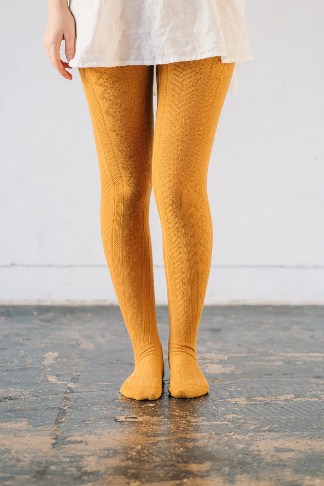 孕妇连裤袜 cotton tights comfortable waist adjustable aran  mustard - 丝袜 - 棉 黄色