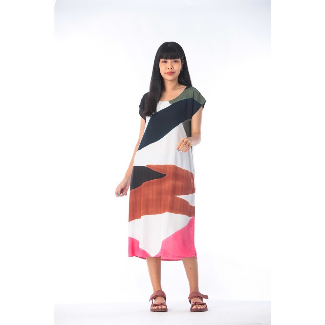Long Dress Cotton Rayon Hand Paint - 洋装/连衣裙 - 棉 灰色