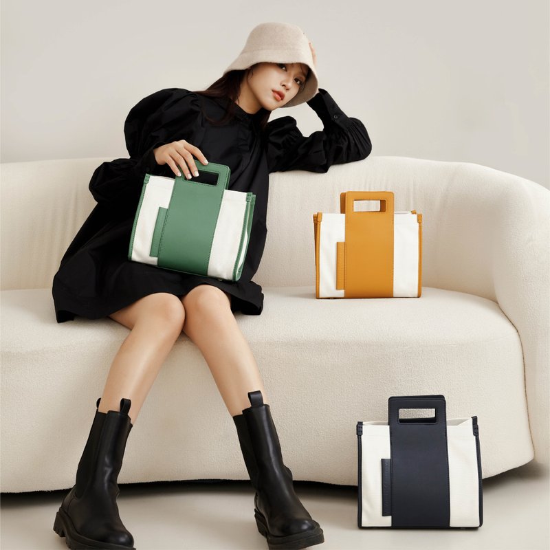 存在感方块手提帆布斜背包 - 侧背包/斜挎包 - 人造皮革 