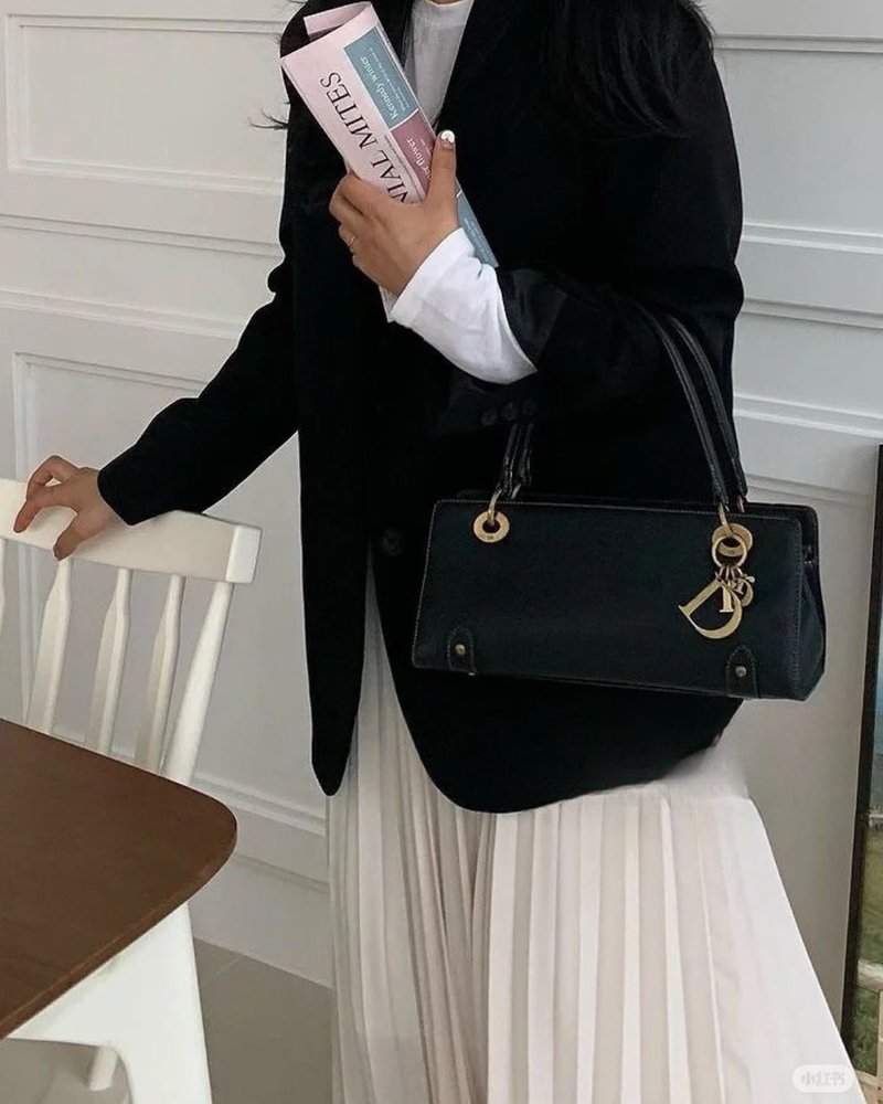 Dior 横版黛妃 经典vintage黑色荔枝皮手提腋下包Y2K - 侧背包/斜挎包 - 真皮 黑色