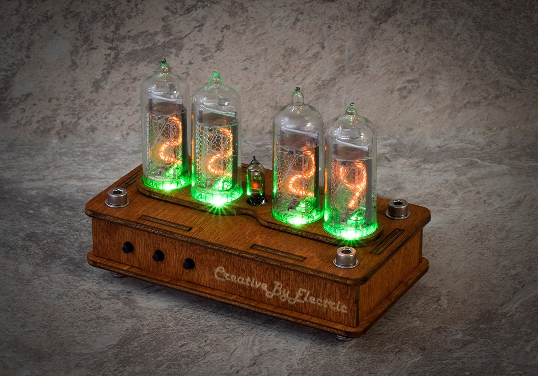 Nixie Tube Clock Case IN-14 4-tubes Table Watch Vintage Gift  Home Decor - 其他 - 木头 绿色