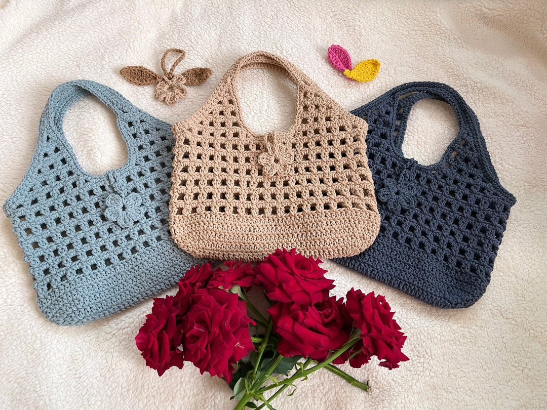 Crochet Bag, Crochet Mini square net Bag, Crochet Hand Bag - 手提包/手提袋 - 棉 多色
