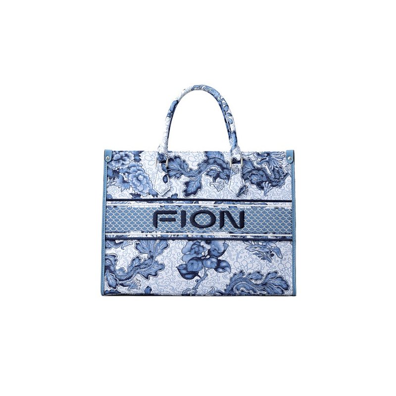 Dragon 刺绣提花手提袋 - 大号 - 侧背包/斜挎包 - 绣线 蓝色