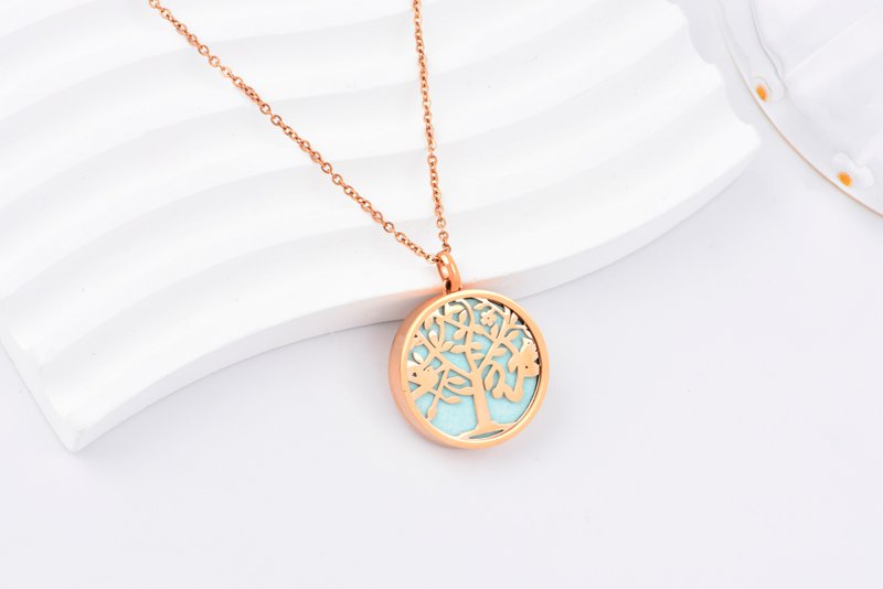 香熏保健  | 生命树圆形 香熏海棉保健吊坠项链 - 项链 - 不锈钢 
