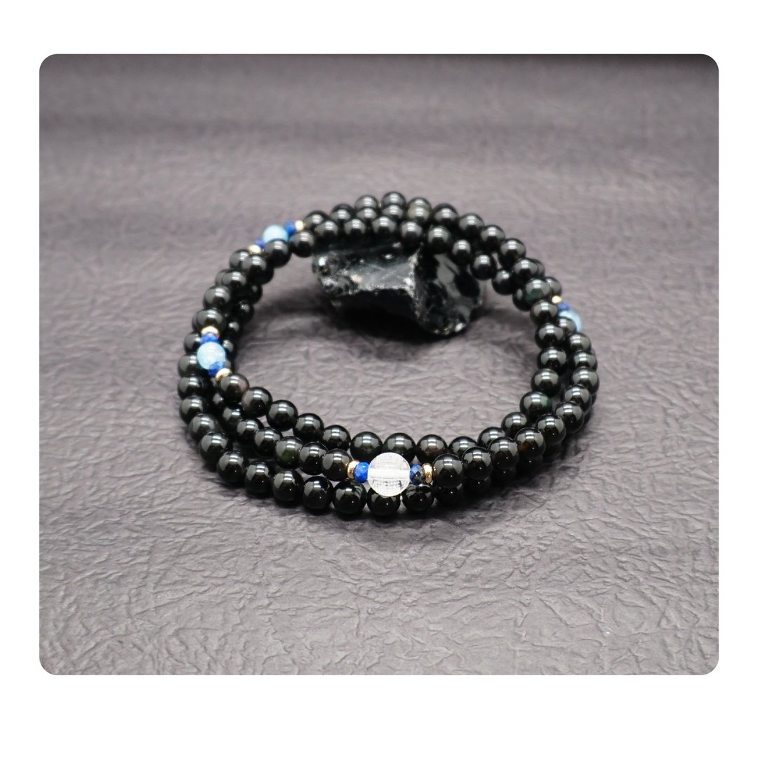 Zen | 108 紫水晶念珠  紫锂辉 红纹石 白水晶心经 - 手链/手环 - 水晶 黑色