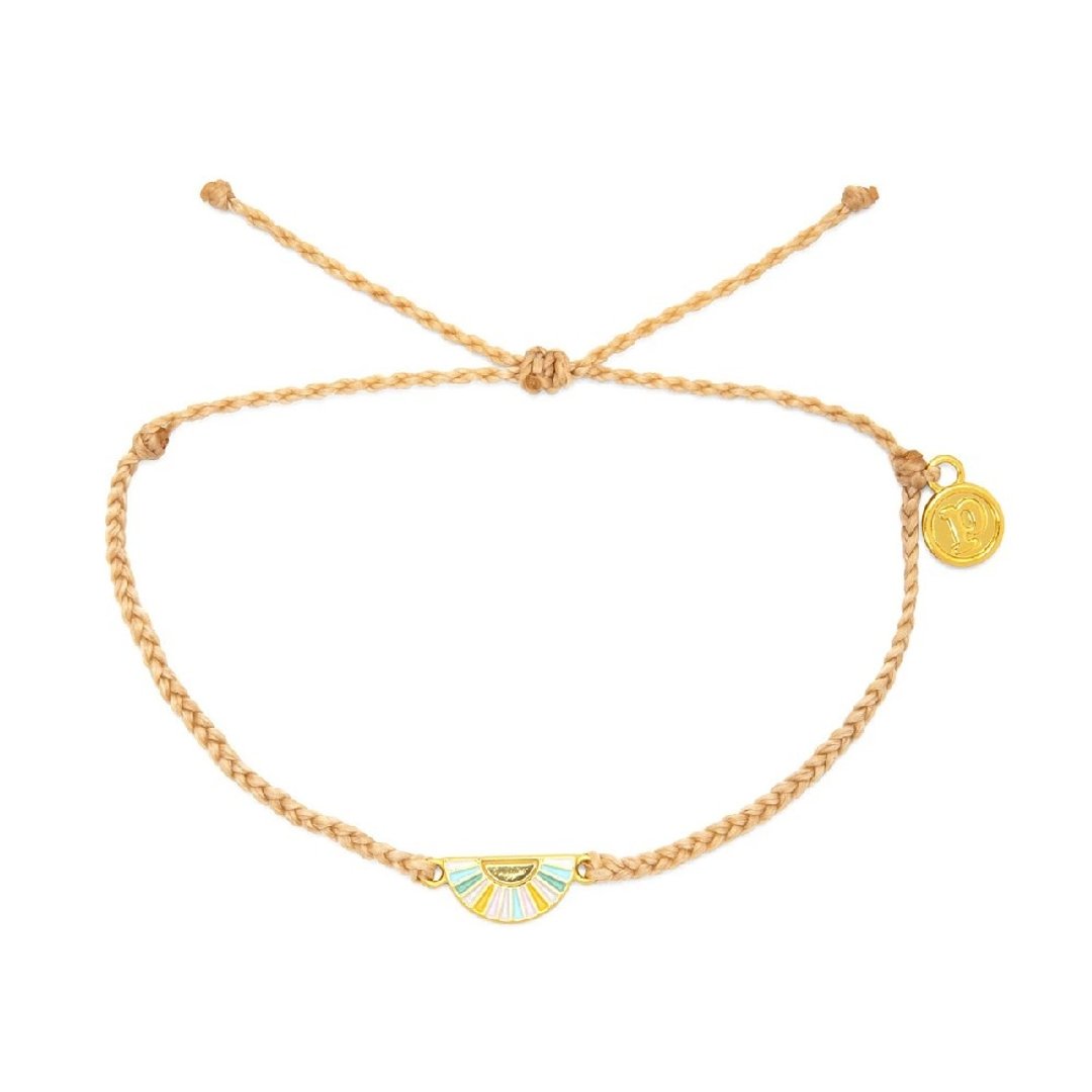 Pura Vida 美国手工 金色日落 浅褐色防水蜡线可调式冲浪手环 - 脚链/脚环 - 其他材质 金色