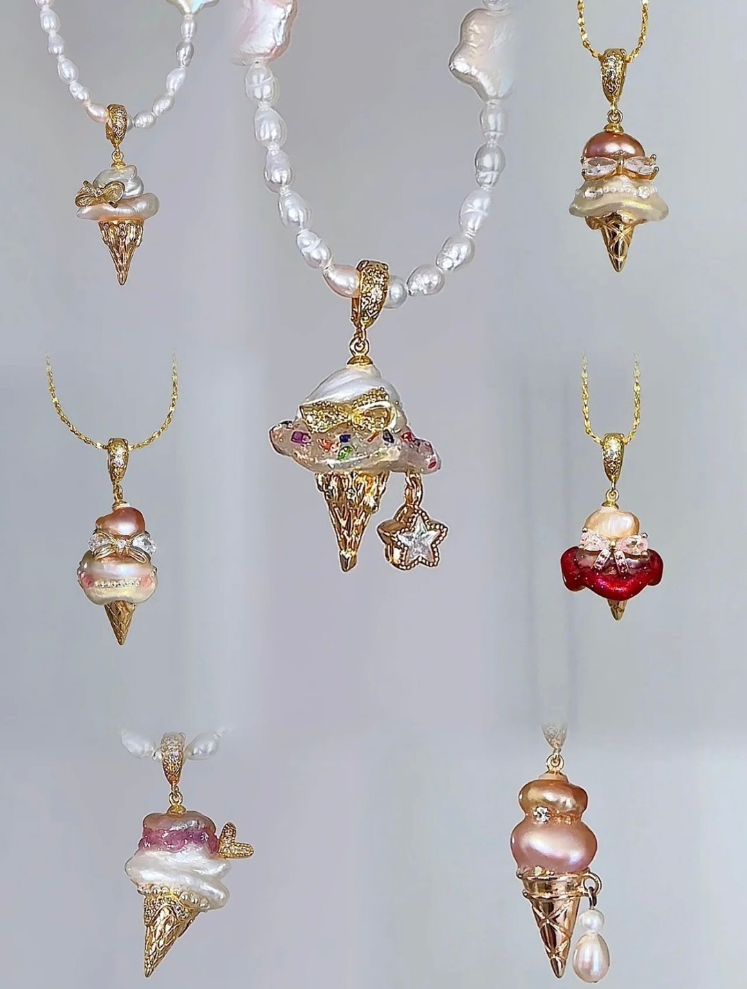 YuanPearl新品天然巴洛克冰淇淋極光珍珠萬能可拆卸吊墜重工設計 - 吊饰 - 珍珠 白色