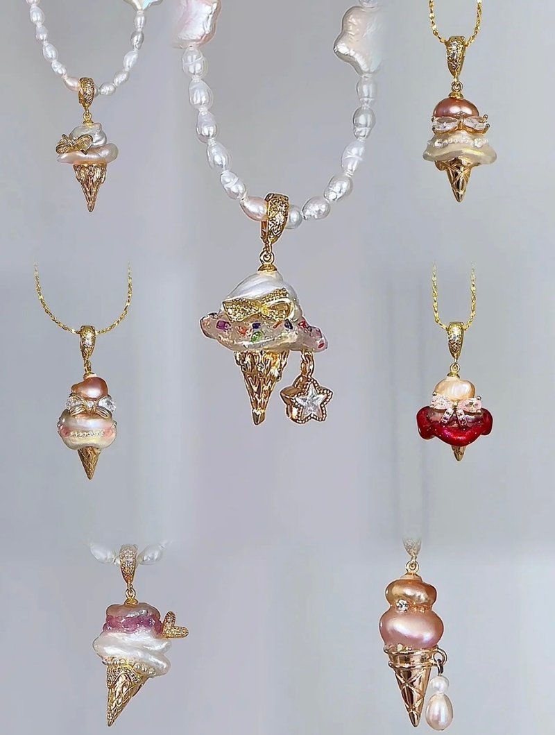 YuanPearl新品天然巴洛克冰淇淋極光珍珠萬能可拆卸吊墜重工設計 - 吊饰 - 珍珠 白色