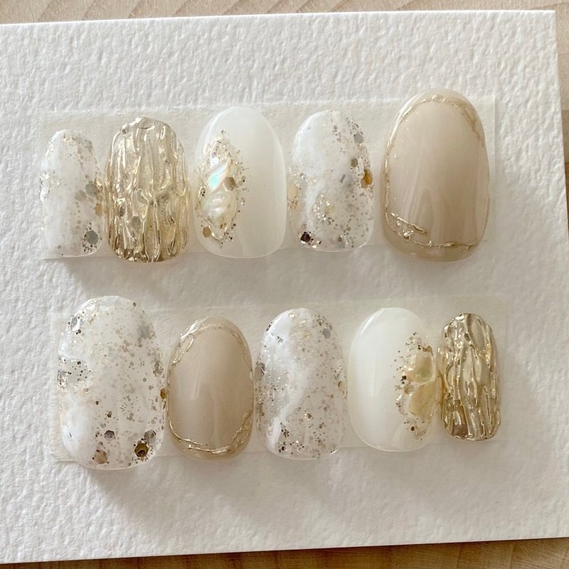 Nail tips　【Size order】　Marble Nail　Nuance Nail　Mirror Nail　White - 指甲油/指甲贴 - 塑料 白色