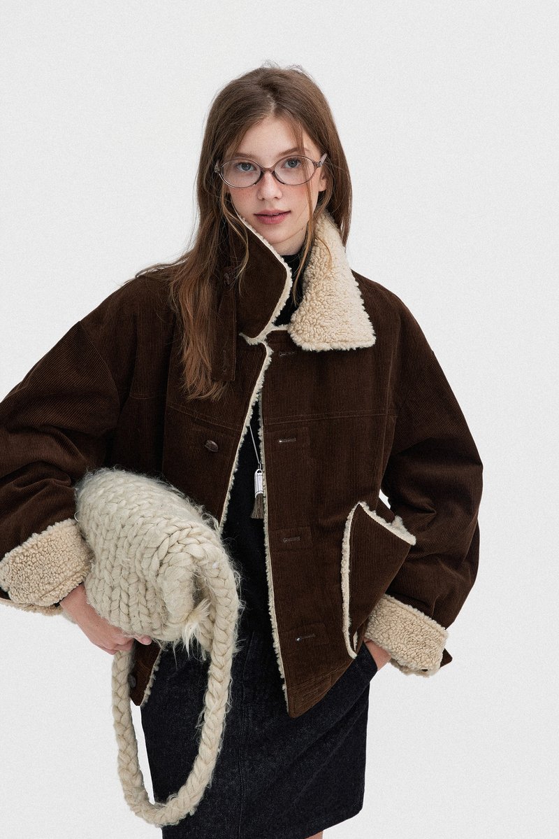 北欧复古 / 翻领羊羔毛棉衣外套 / 夹棉灯芯绒 - 女装休闲/机能外套 - 其他材质 多色