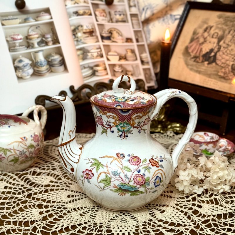 50367-绝美法国古董Sarreguemines Minton 216系列茶壶 - 茶具/茶杯 - 瓷 银色