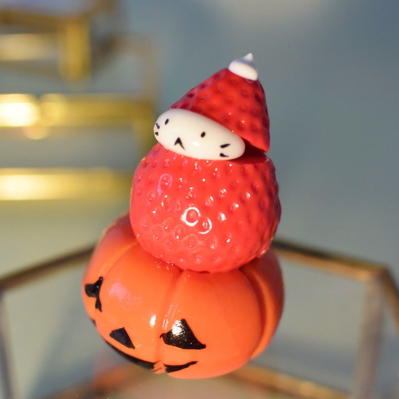 Halloween Pumpkin riding strawberry bowl (fresh cream) - 摆饰 - 粘土 红色