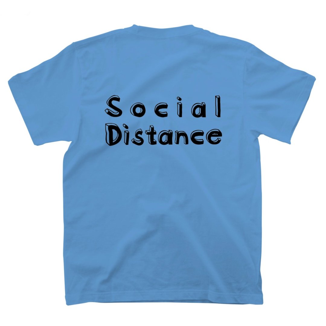 【3colors】"Social Distance" Back Printed T-shirt For Kids - 女装 T 恤 - 棉 蓝色