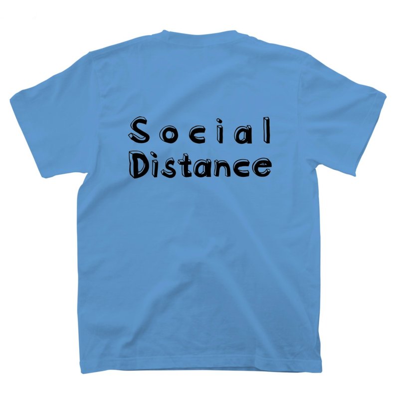 【3colors】"Social Distance" Back Printed T-shirt For Kids - 女装 T 恤 - 棉．麻 蓝色