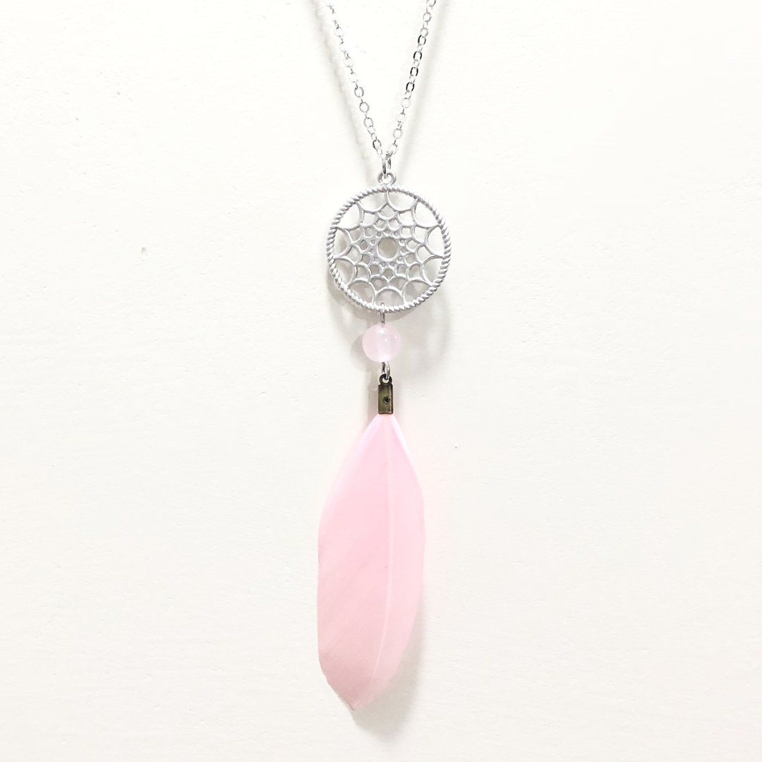 爱情捕梦网 粉红玉髓 项链 Dream Catcher Necklace - 项链 - 其他金属 粉红色