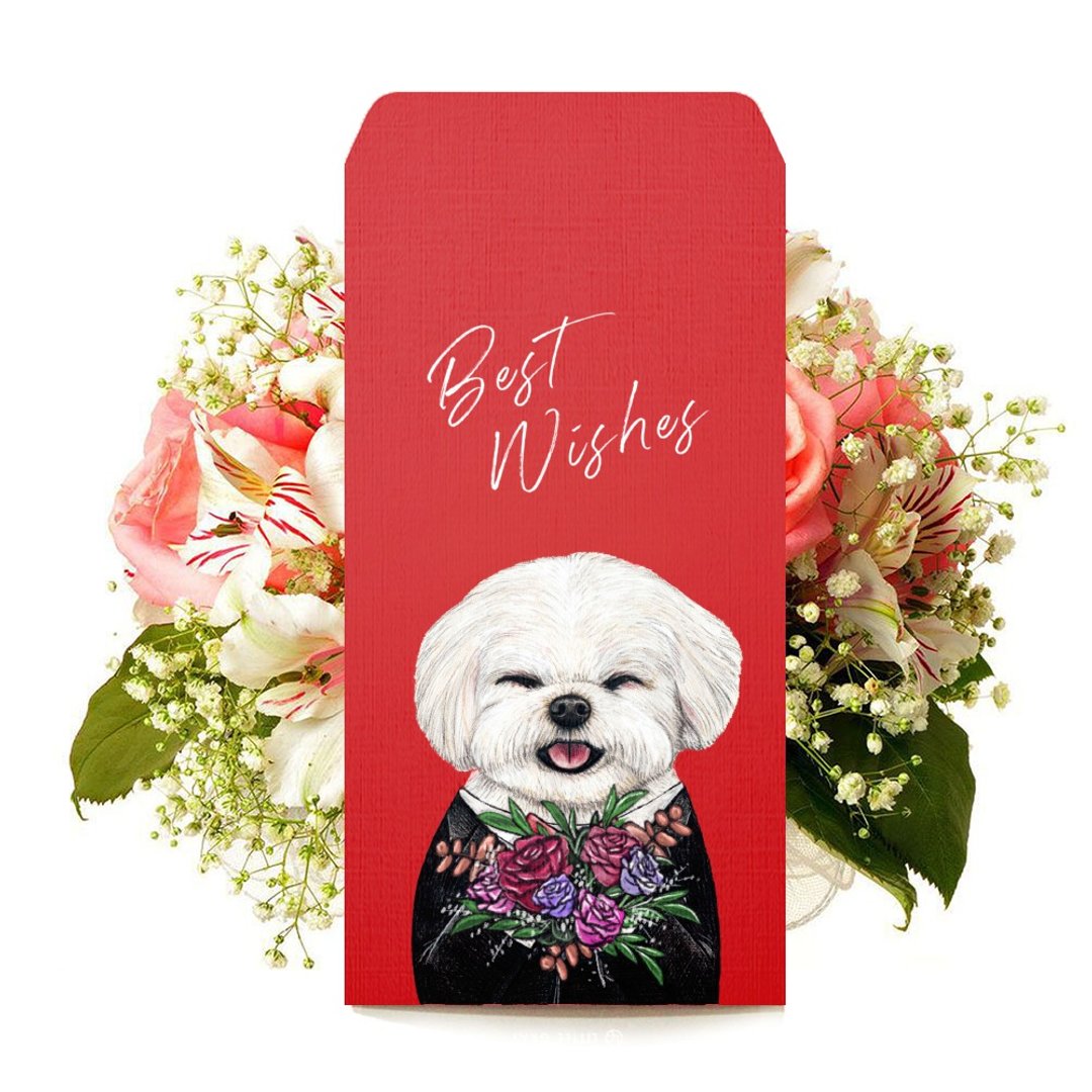 【 马尔济斯捧花 】手绘风 礼金袋 婚礼红包 Happy Wedding 3 入 - 红包/春联 - 纸 红色