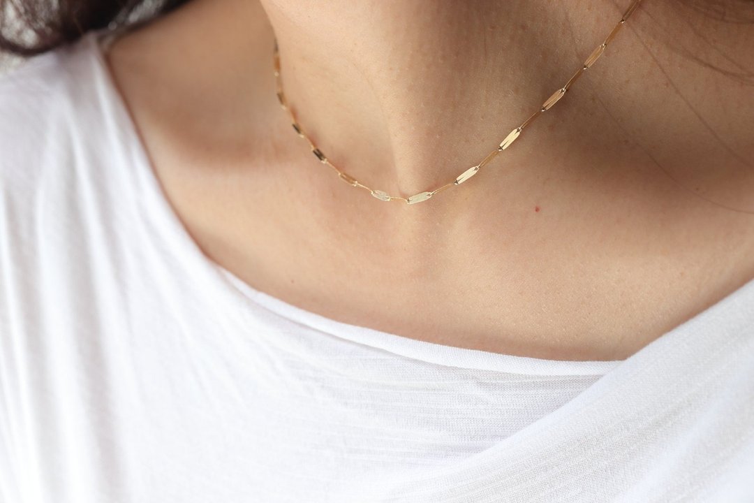 14K Vintage Bling Chain Choker (Large) 闪亮典雅锁骨链项链 - 项链 - 贵金属 金色