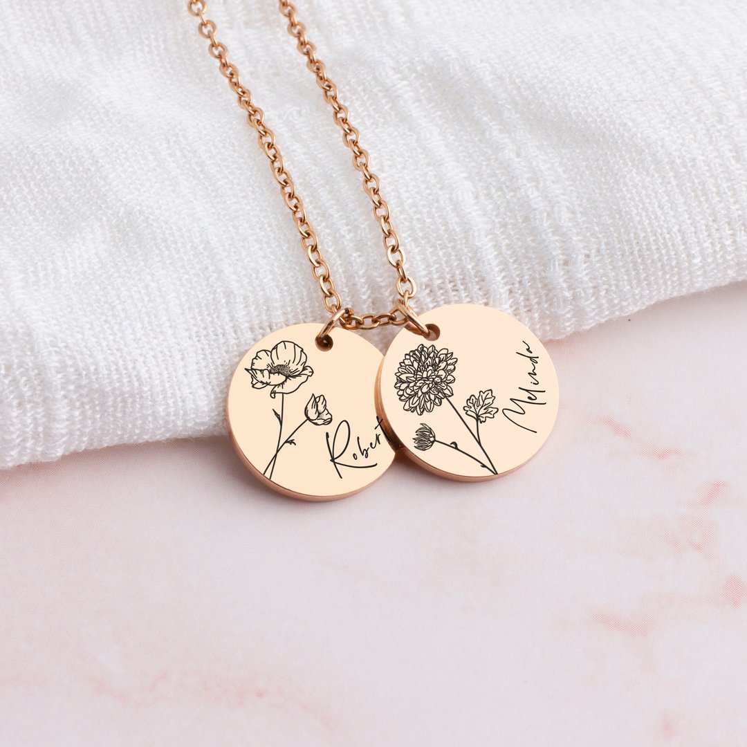 Custom Flower Necklace Birth Month Personalized Gifts Mom Birth Necklaces Custom - 项链 - 其他金属 金色