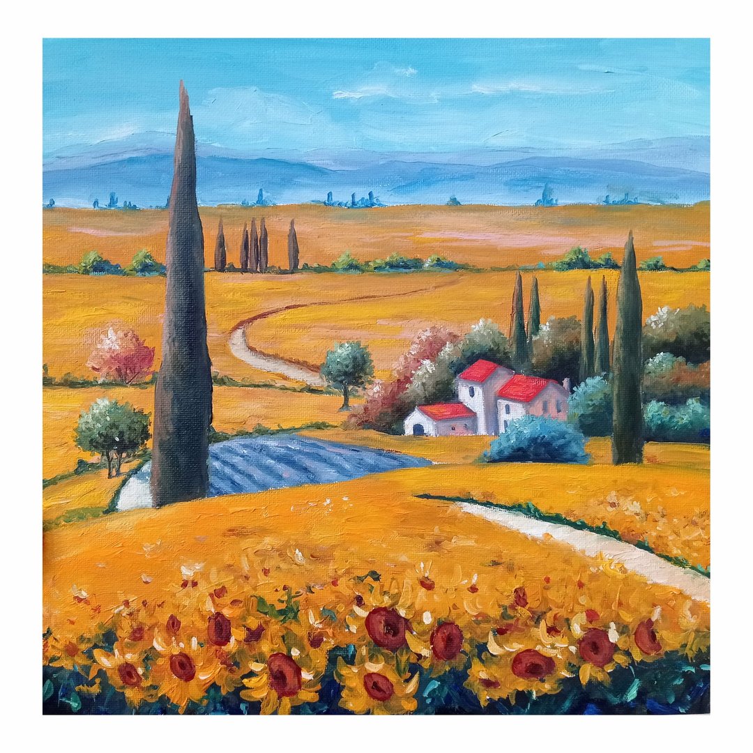 Landscape Painting, Handmade Art, Sunflower, Original Oil Painting, Hanging Art - 海报/装饰画/版画 - 其他材质 黄色
