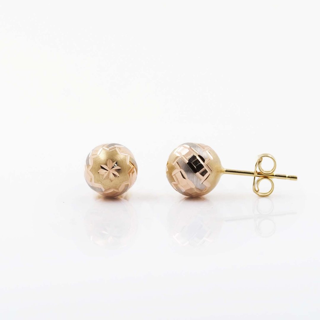 Gold Ball Earrings | Tri Color | 意大利金球耳钉| 14K - 耳环/耳夹 - 贵金属 金色