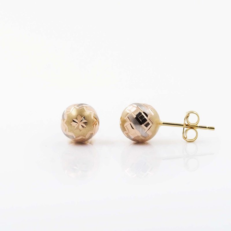 Gold Ball Earrings | Tri Color | 意大利金球耳钉| 14K - 耳环/耳夹 - 贵金属 金色