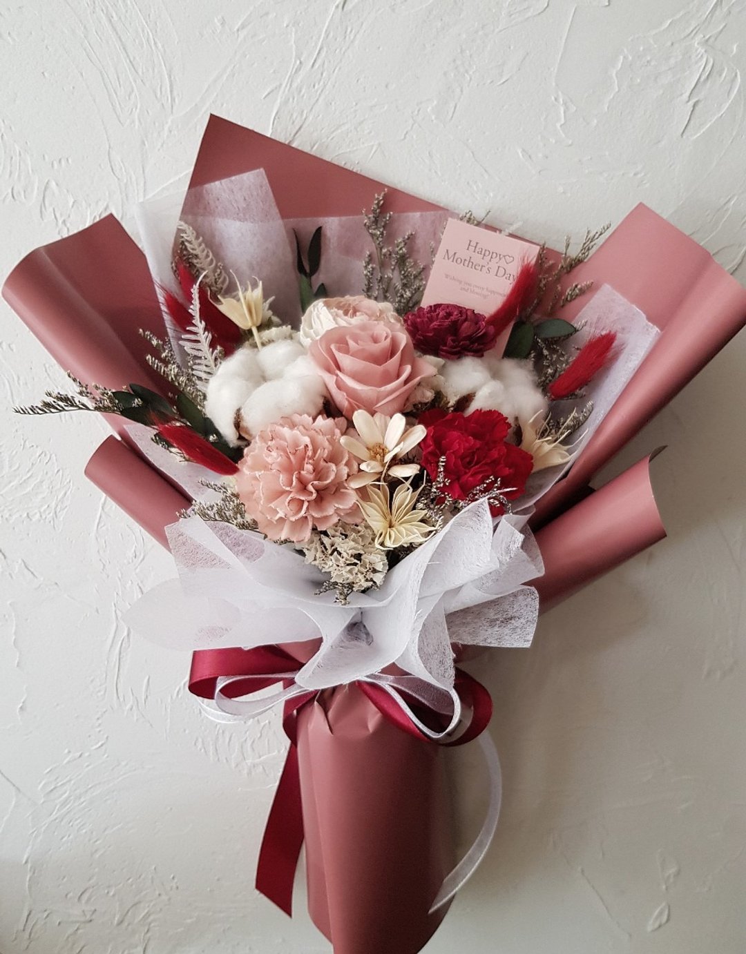 永生花 + 干燥花∣豆沙红 云雾粉∣永生花束∣ 毕业 生日花束 - 干燥花/捧花 - 植物．花 多色