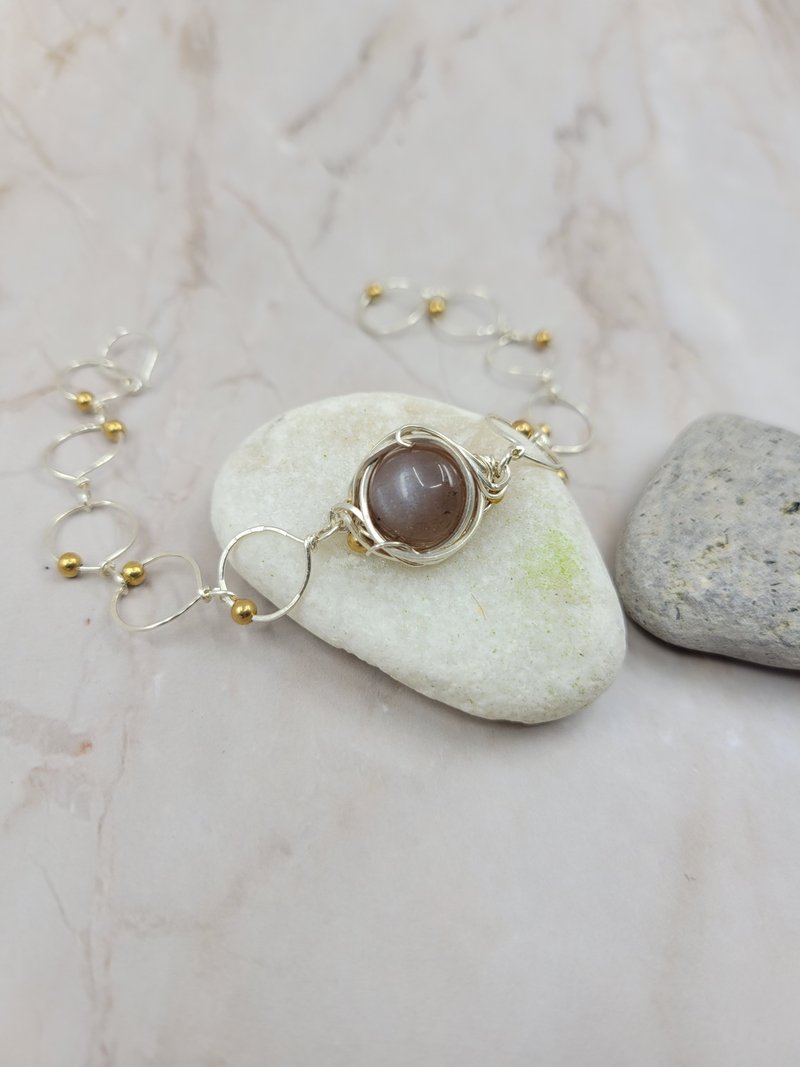 骨干太阳石 999纯银 手工绕线 手链 - 手链/手环 - 纯银 