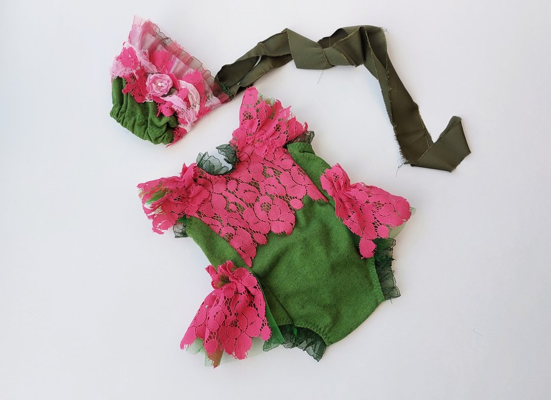 Newborn photography outfit - Lace romper, designer bonnet photography props - 婴儿饰品 - 其他材质 绿色