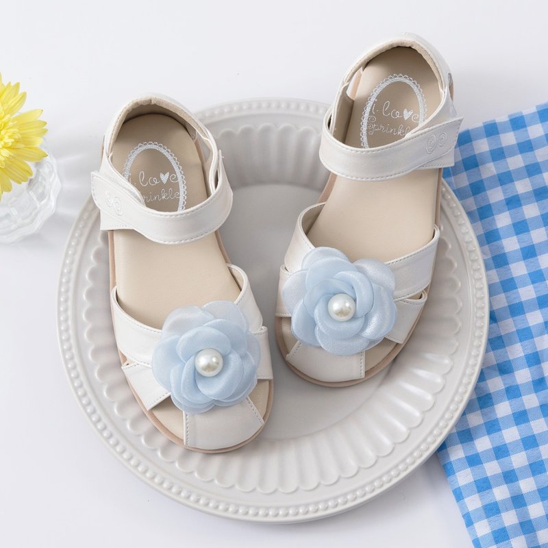 Thea 蓝花珍珠白凉鞋 - 童装鞋 - 其他材质 