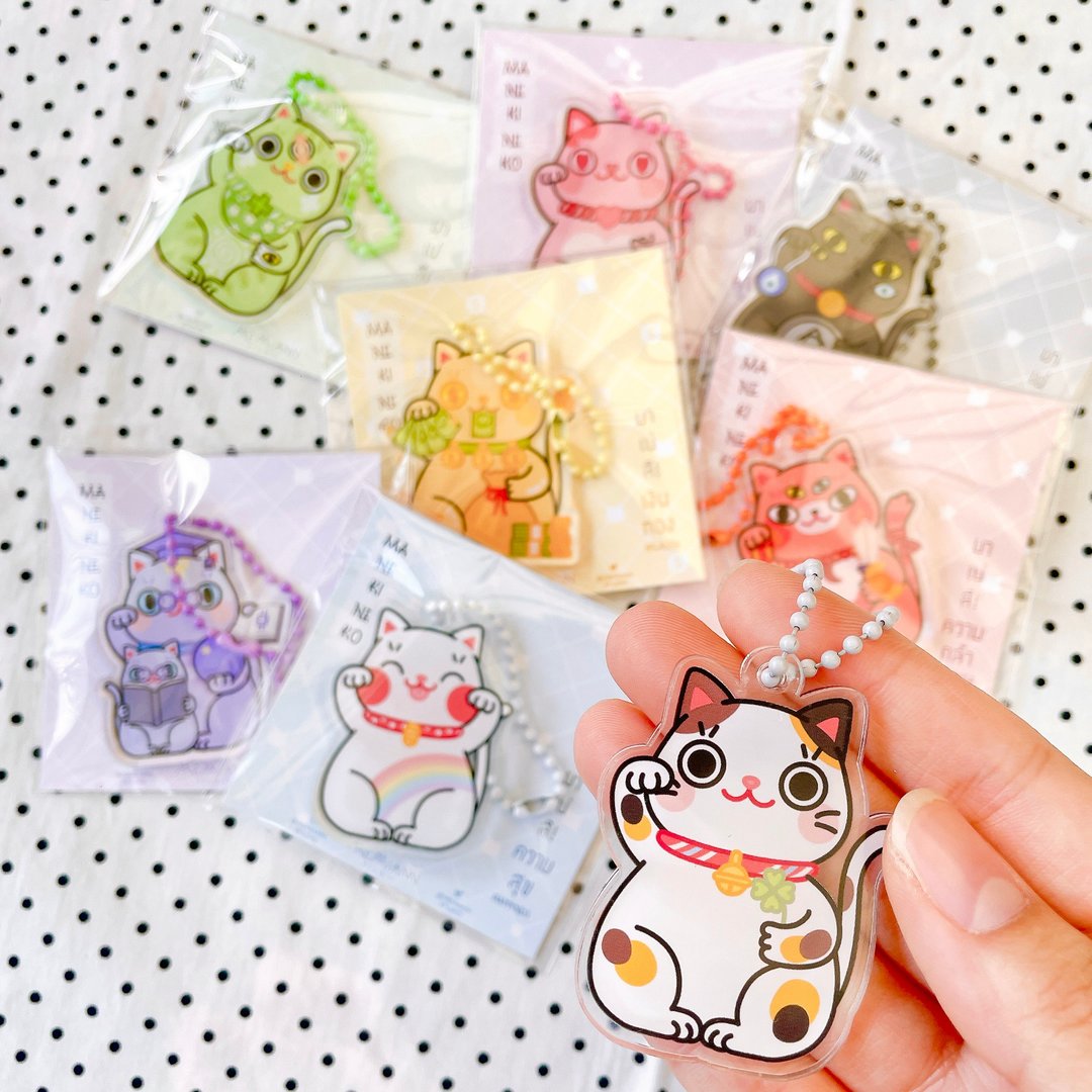 Fortune Cat Acrylic Keyring - 吊饰 - 压克力 多色