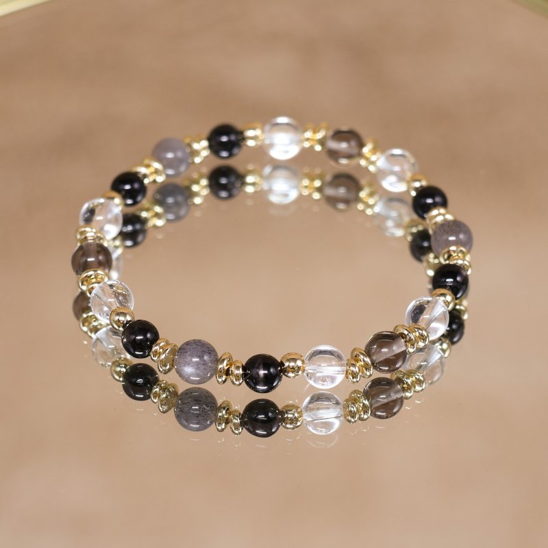 王者气息/男性魅力-护身符/太阳石-金运石-黑曜石-水晶-黄铜手链 - 手链/手环 - 水晶 黑色