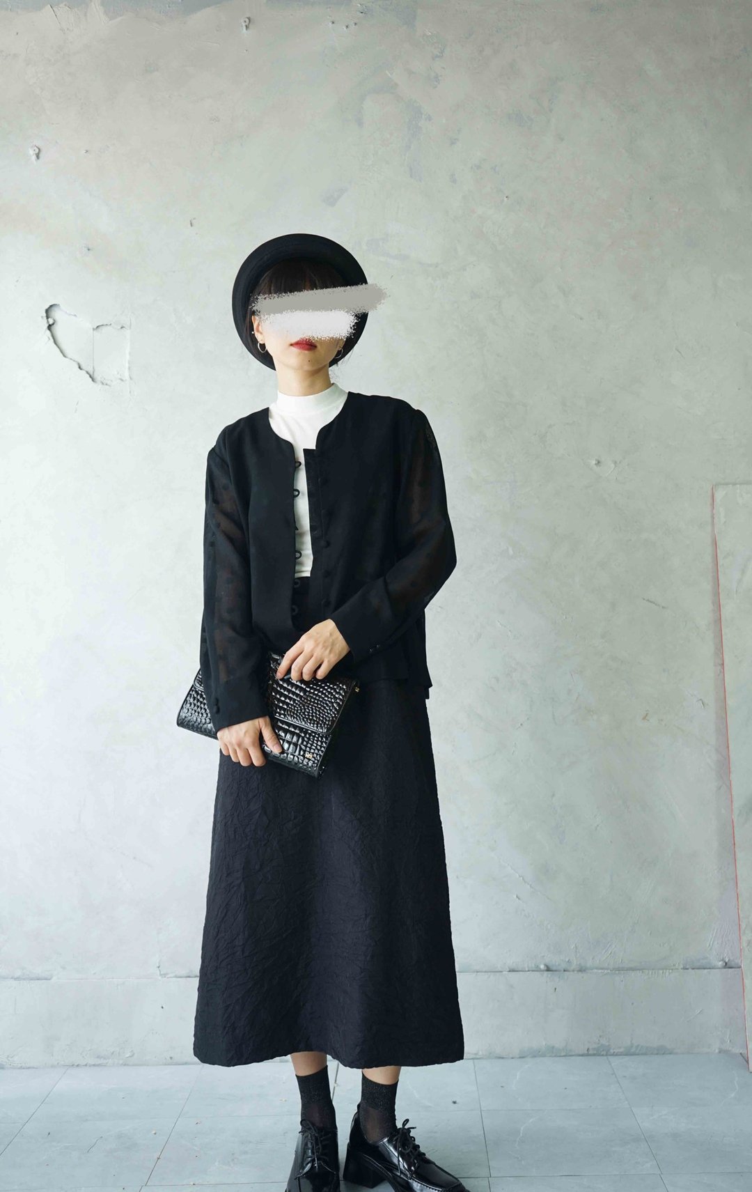 寻宝古着-透肤黑色圆点点无领外套罩衫 - 女装休闲/机能外套 - 聚酯纤维 黑色