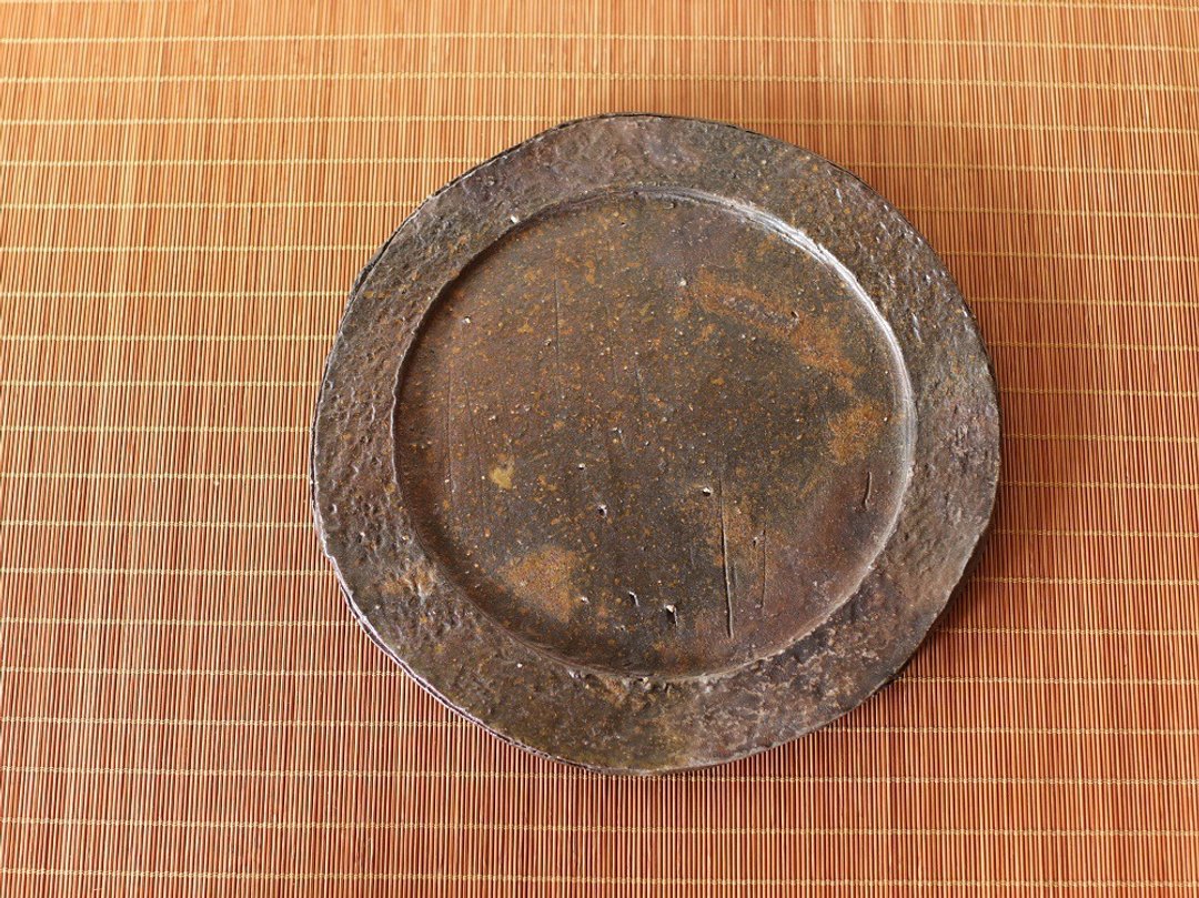Bizen ware dish (about 20.5cm) sr4-057 - 盘子/餐盘/盘架 - 陶 咖啡色