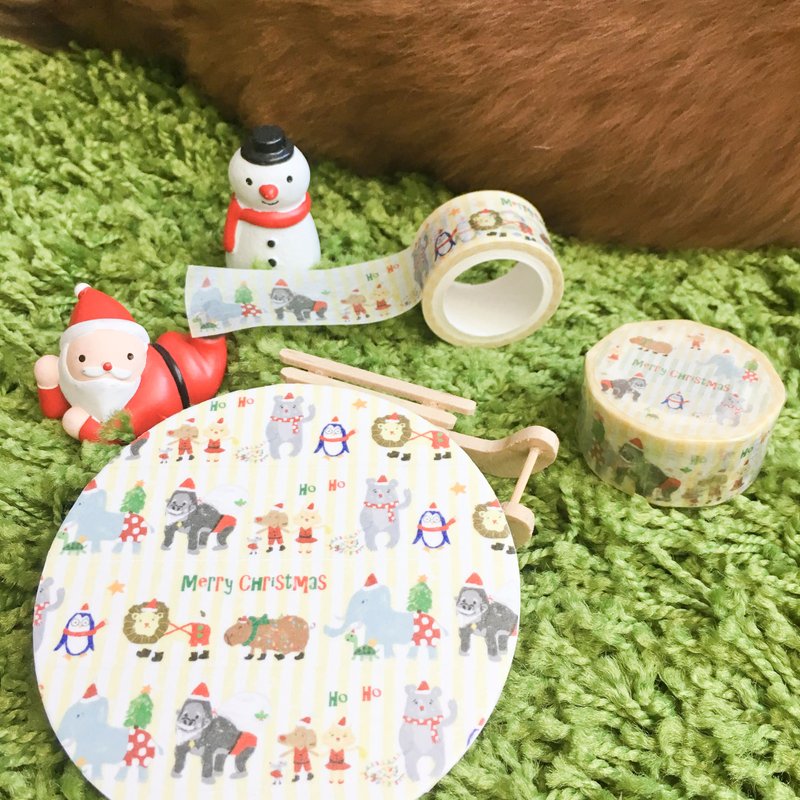 动物园圣诞游行 日本和纸纸胶带  交换礼物 - 纸胶带 - 纸 绿色