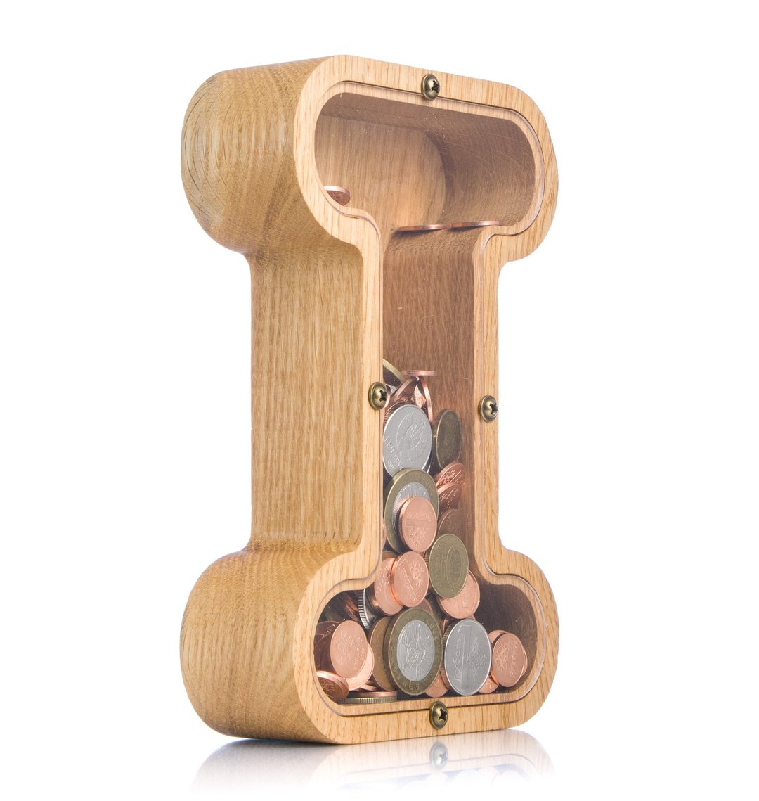 Modern personalized Custom money box LETTER Wood piggy bank girl boy - 储蓄罐 - 木头 