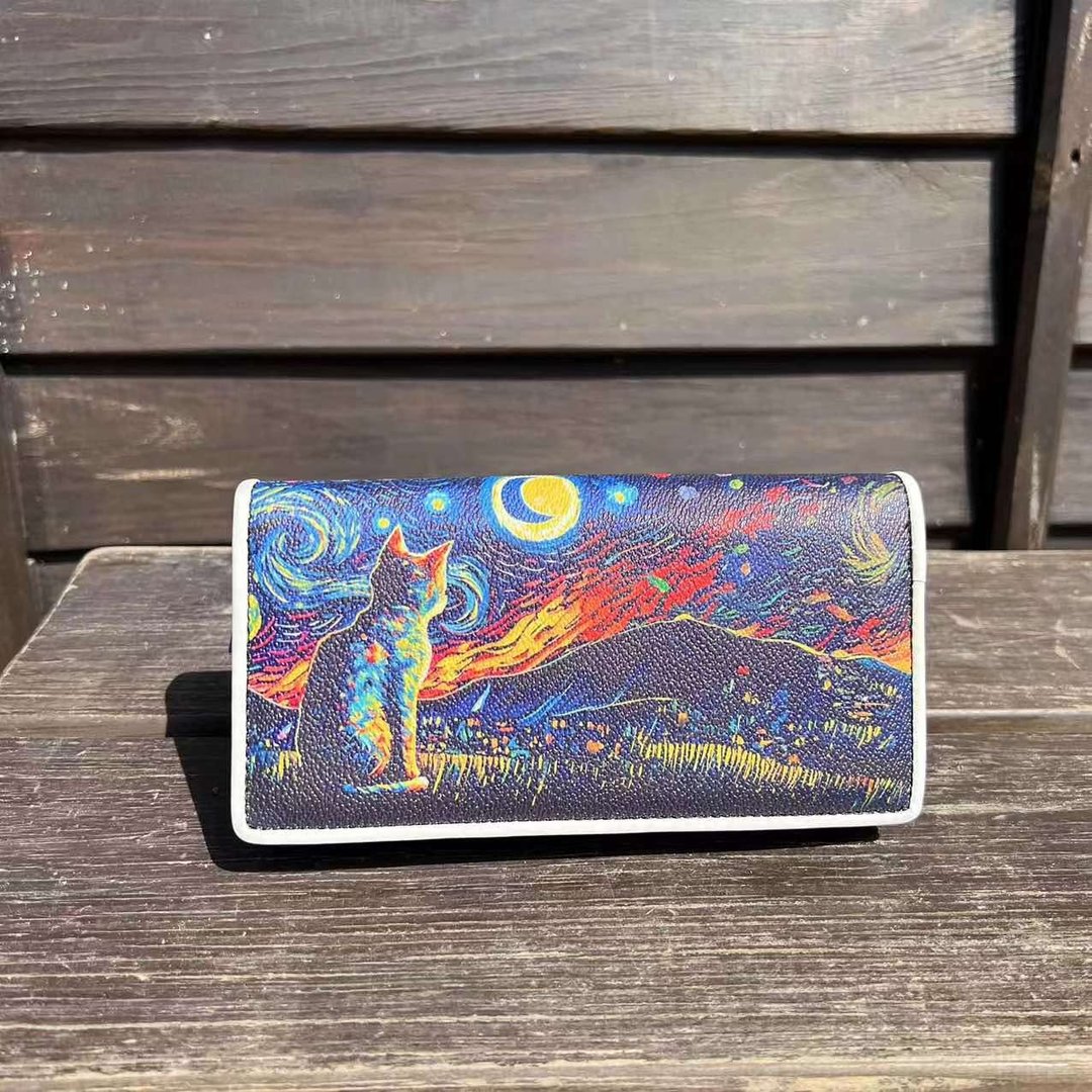 仰望着星空的猫童趣长夹 黑色 酷乐村 - 皮夹/钱包 - 人造皮革 黑色