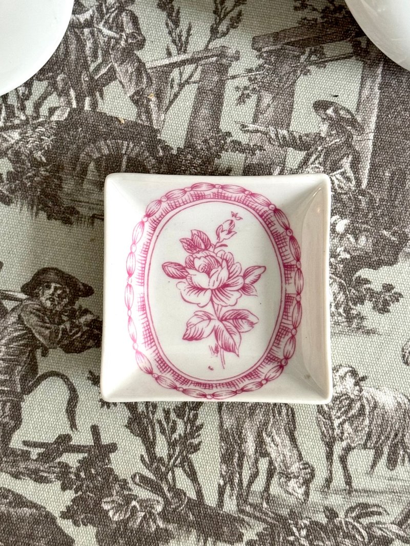 40792-典雅法国古董Porcelaine de Paris 粉红玫瑰花饰小瓷盘 - 收纳用品 - 瓷 