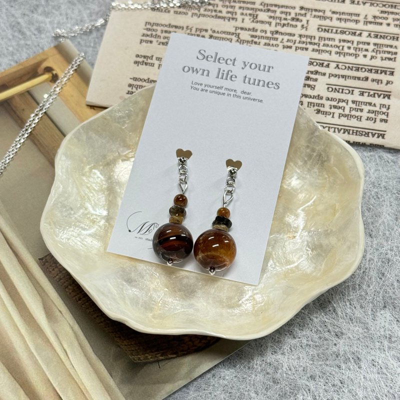 eidolonfili 限量天然手作行星陨石小碎片耳环 线珠加碧玺材质 - 耳环/耳夹 - 玉石 