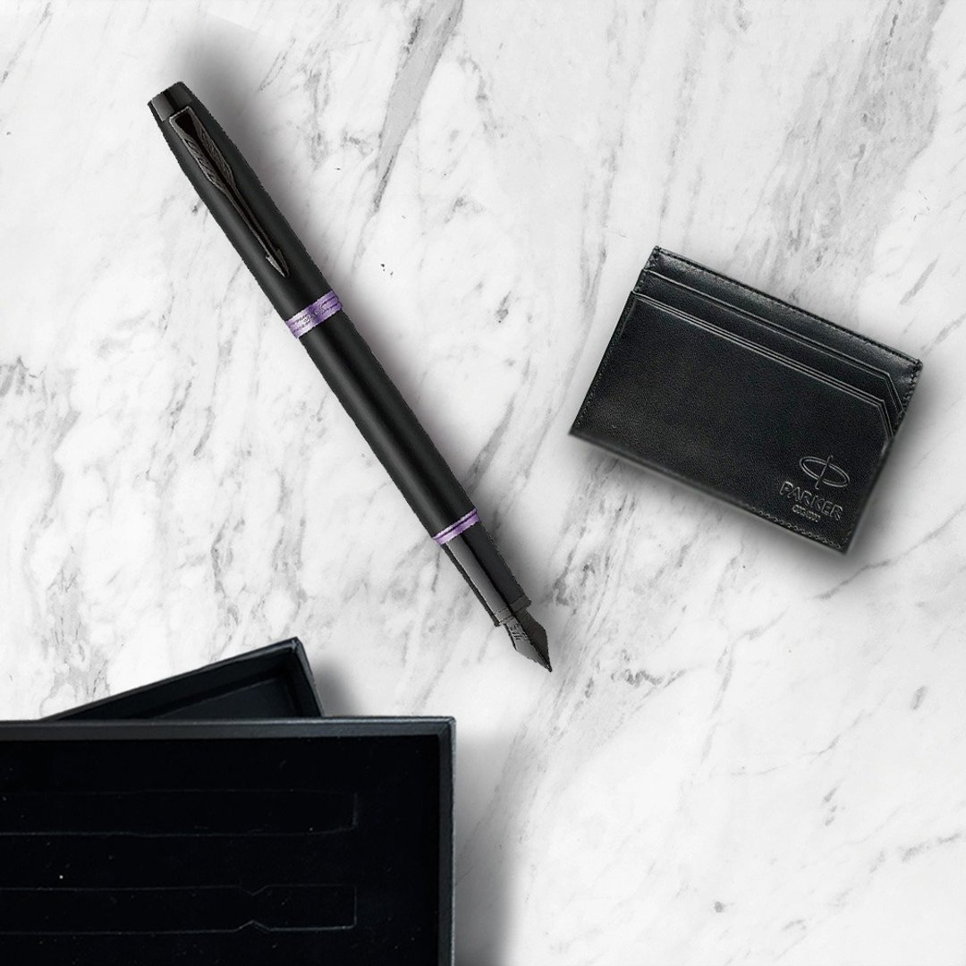 Parker 派克新IM 魅影黑(紫环)钢笔 牛皮卡夹礼盒 免费刻字 - 钢笔 - 其他金属 黑色