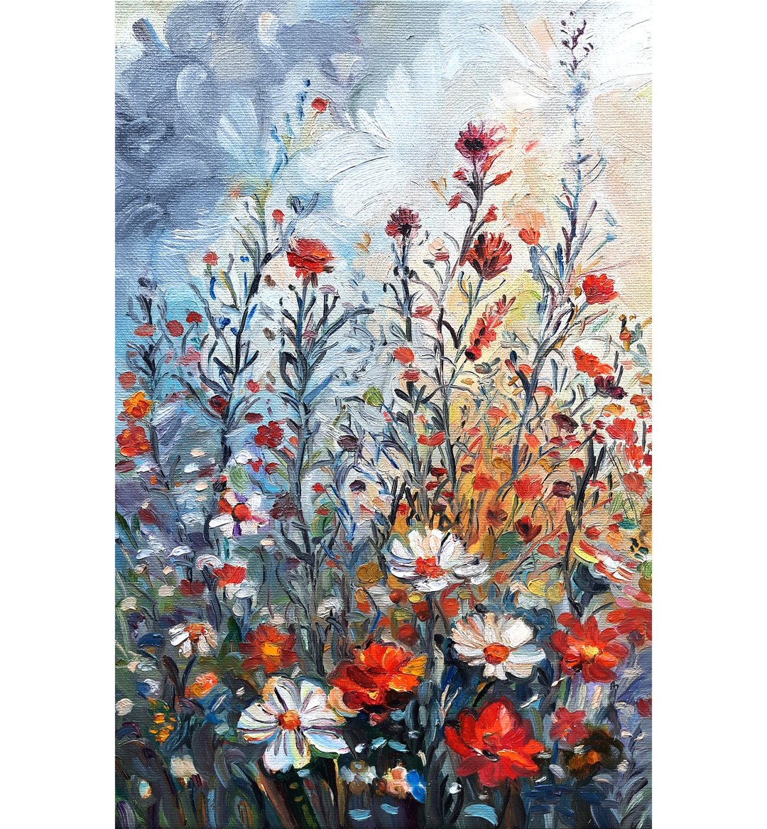 原创画作 Meadow Painting Floral Artwork Original Art Oil On Canvas - 墙贴/壁贴 - 其他材质 蓝色