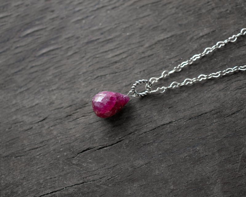 Ruby Teardrop Necklace, 925 Silver, Aries Gem, Leo Crystal, Mother Day Gift - 项链 - 宝石 红色