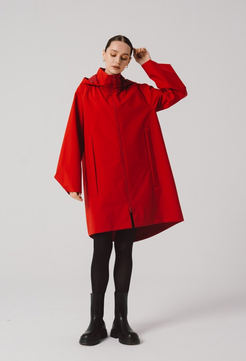 防水透湿长口袋设计可脱帽风衣外套(3色) - 女装休闲/机能外套 - 防水材质 红色