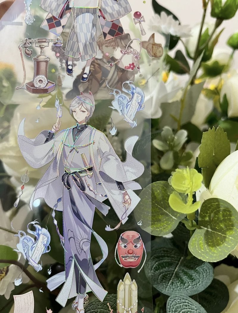 恋樱歌 和風少男少女 PET 紙膠帶 鐳射銀 巨畫幅 台灣製 - 纸胶带 - 其他材质 多色