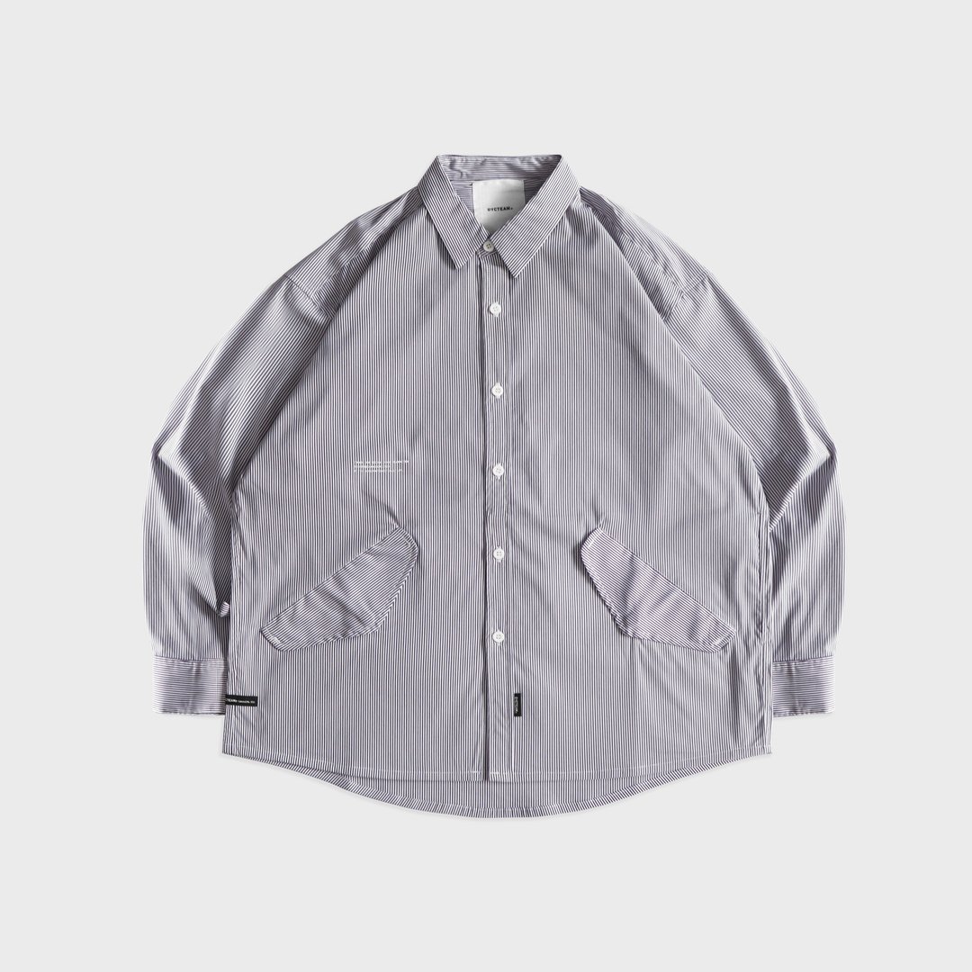 DYCTEAM - Wide striped Patch pocket shirt (white) - 男装衬衫 - 其他材质 白色