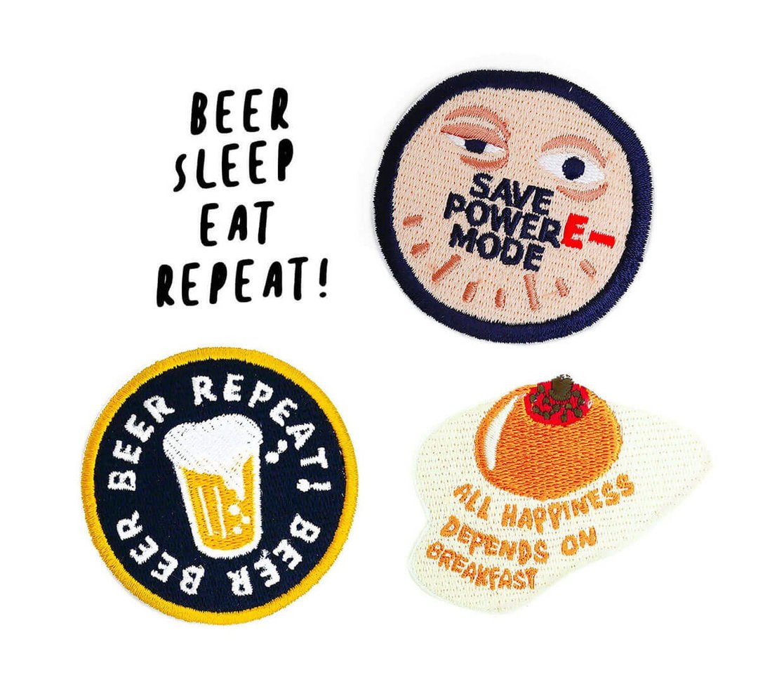 Beer sleep eat repeat! - embroidered patch set - 徽章/别针 - 绣线 橘色