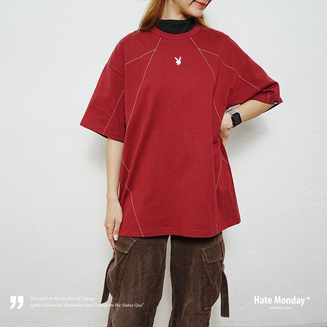 Hate Monday'' X PLAYBOY -短袖TEE (PBHMFW24T52) - 中性连帽卫衣/T 恤 - 棉 银色