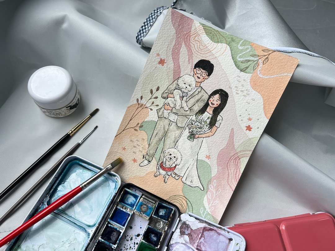 水彩似颜绘 / 水彩插画 / 含相框【定制化礼物】 - 订制画像 - 纸 多色
