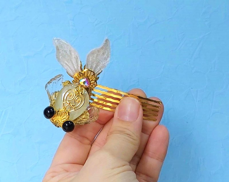 夏日祭典【小金鱼五齿发插】~两色 (深蓝 ∕ 蛋白) - 发饰 - 琉璃 白色