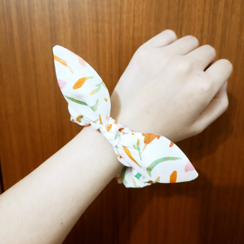 金针花 蝴蝶结发圈 手工大肠圈 - 发饰 - 棉．麻 橘色